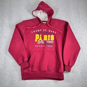Paris France Hoodie Pullover Sweater L Red Cotton Tourist Souvenir‎